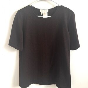 Vintage Escada Womens Sweater Wool Metallic Chocolate Brown Short Sleeve 38